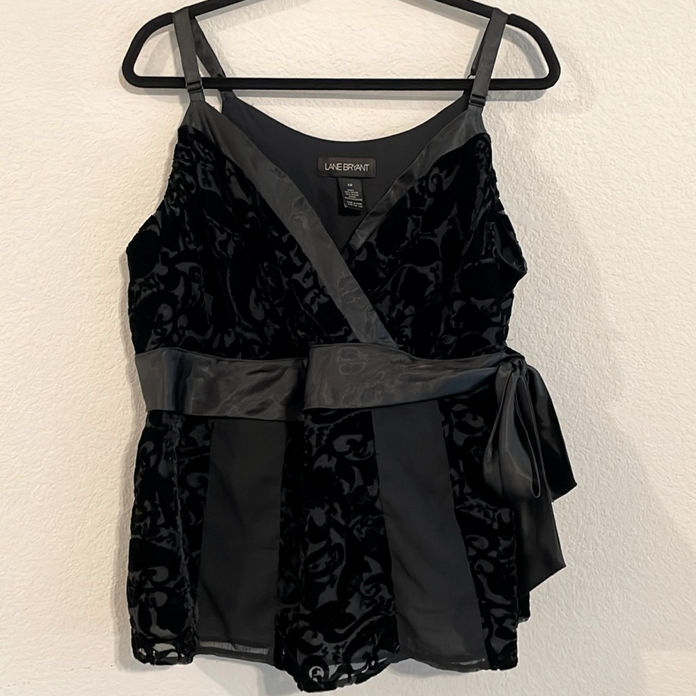 Lane Bryant Women Tank Top Size 20 Black Velvet & Satin Whimsigoth Balletcore